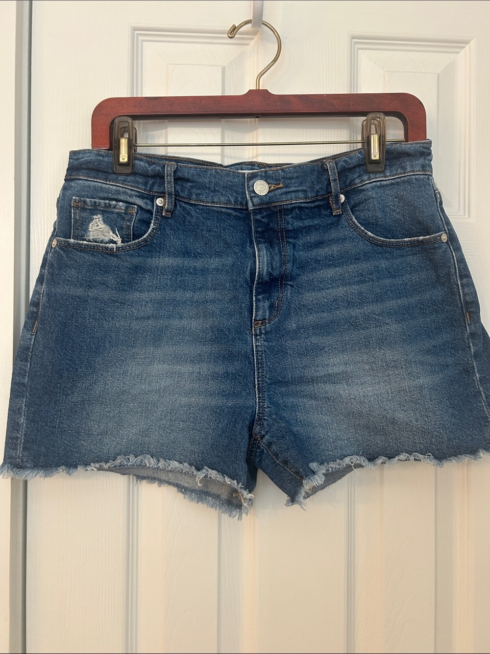 LOFT Medium Blue Distressed Frayed Denim Shorts